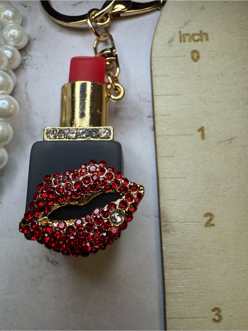 Red Lipstick Charm Keychain - Women Makeup Accessory - Picture 2 of 2